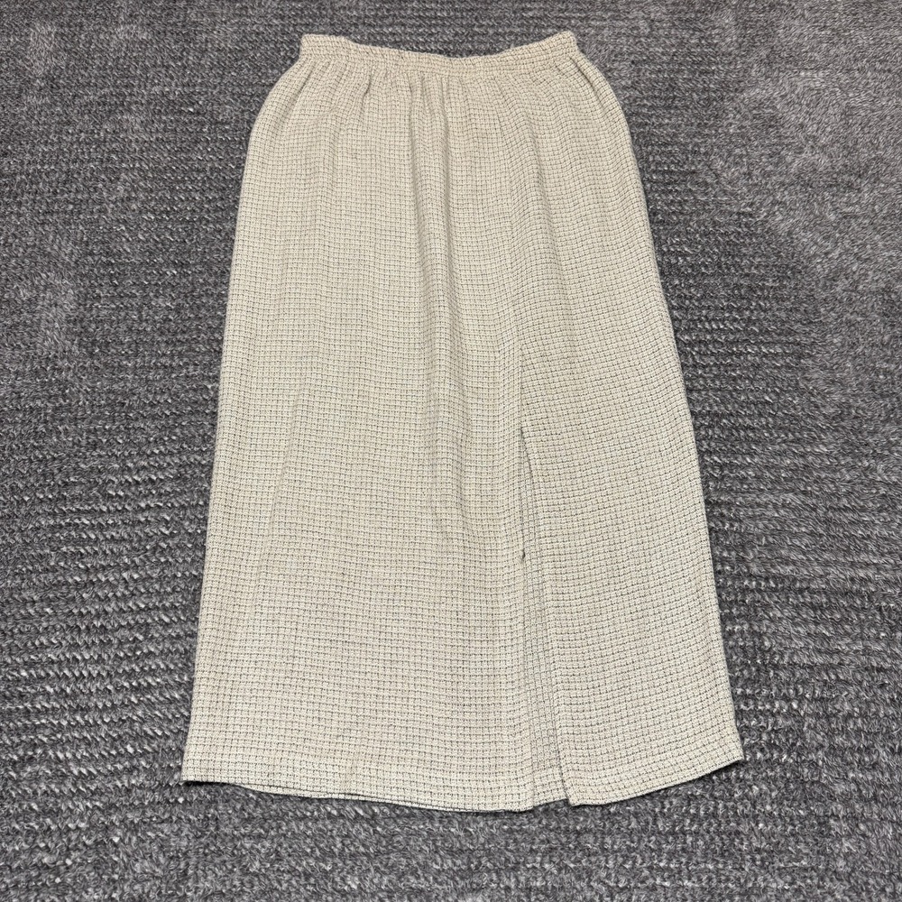 Capri Womens Midi Skirt Small Tan Elastic Waist Side Slit Tweed Look